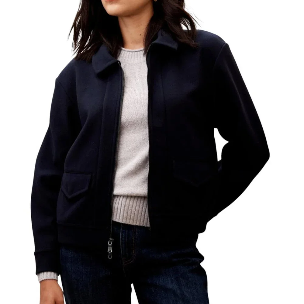 Banana Republic Melton Volume Preppy Jacket in Navy Blue Size Medium - Picture 1 of 11